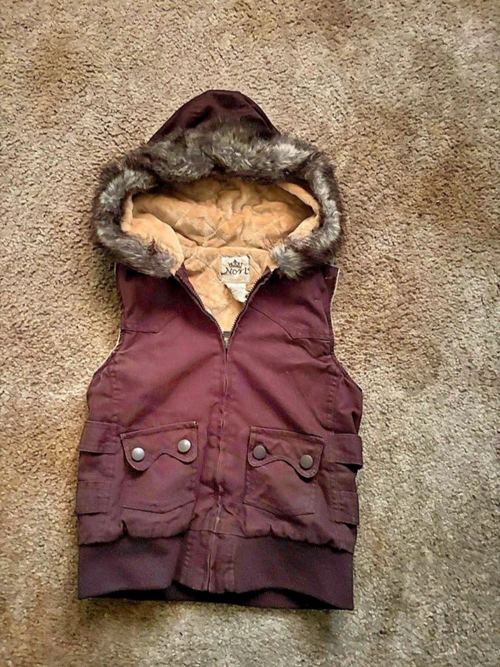 Fur Trim Hooded Puffer Size Small
